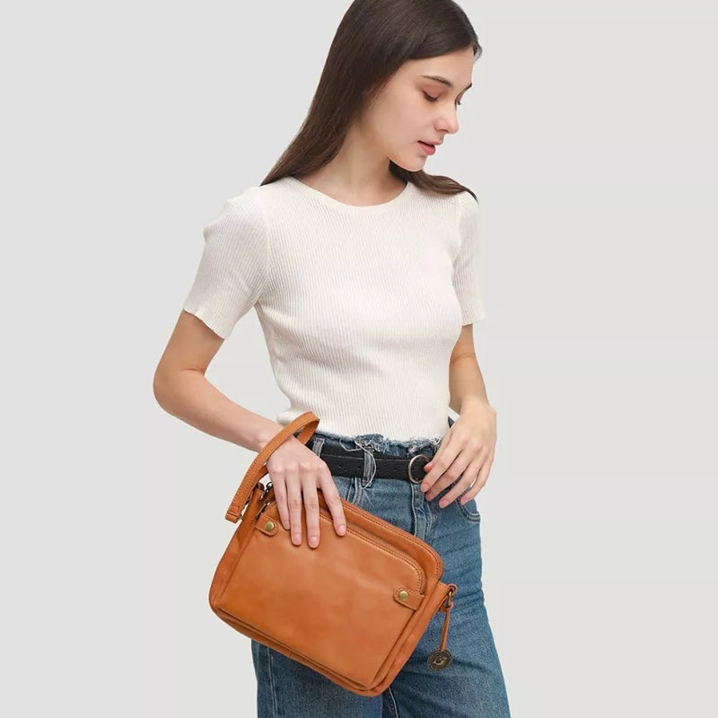 Three-Layer Leather Crossbody Shoulder