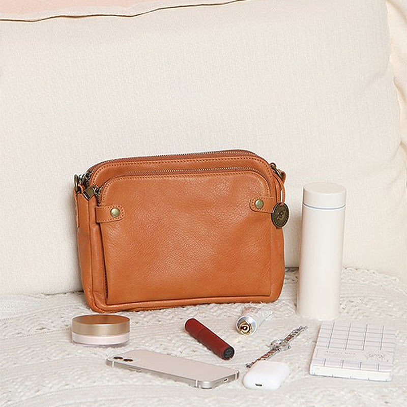 Three-Layer Leather Crossbody Shoulder