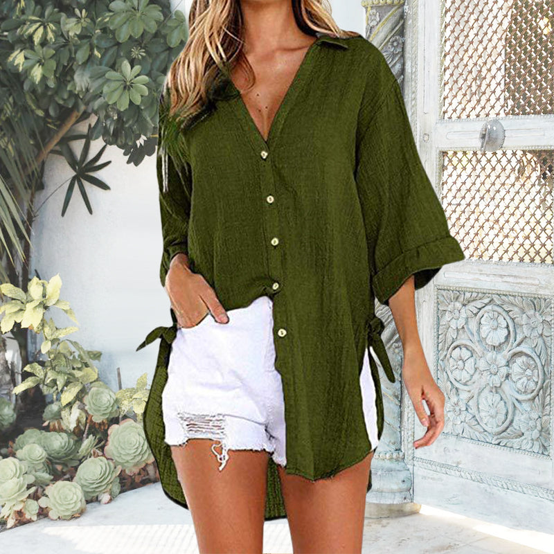 Lace-Up Button-Up Shirt
