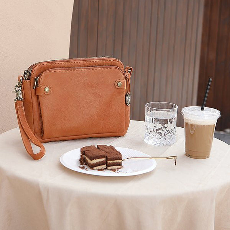 Three-Layer Leather Crossbody Shoulder