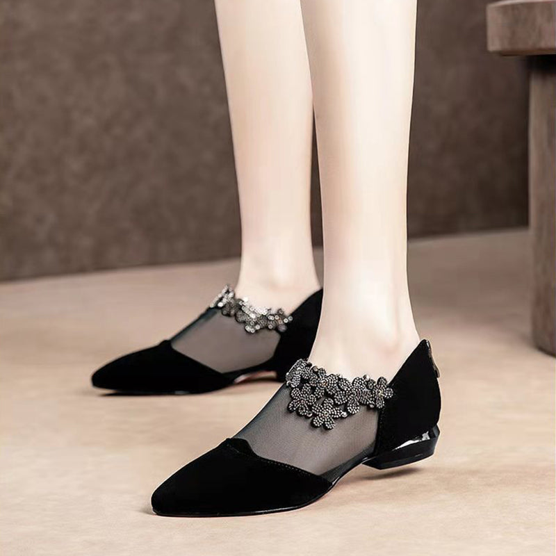 RHINESTONE STONE HOLLOW HEEL SHOES