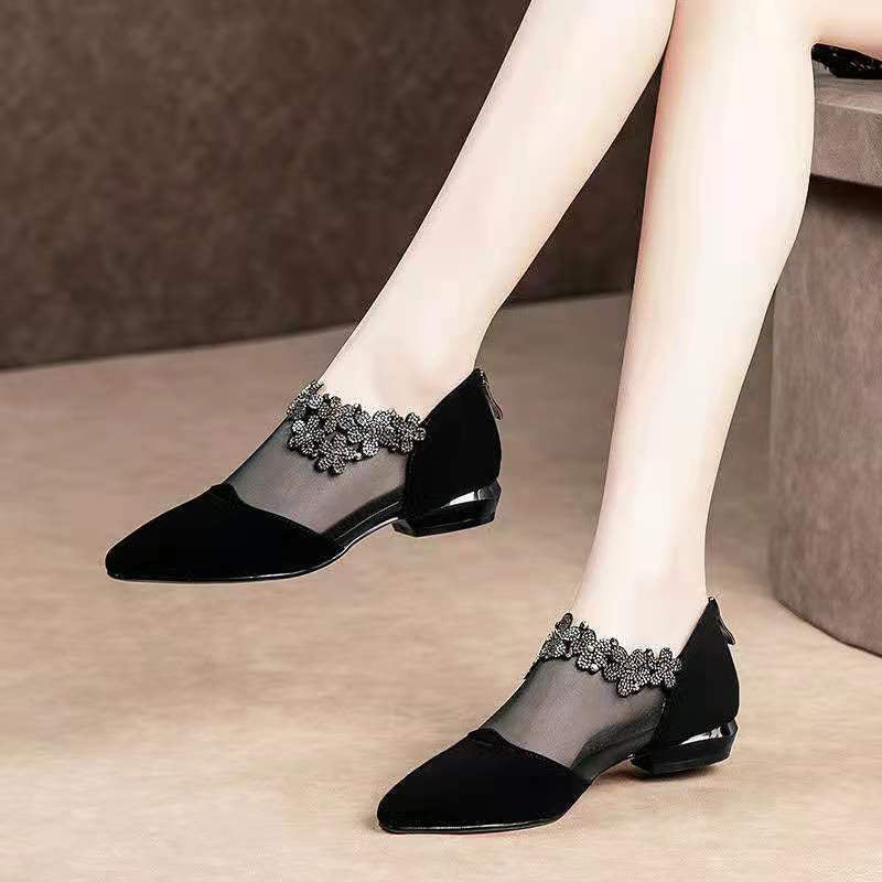 RHINESTONE STONE HOLLOW HEEL SHOES