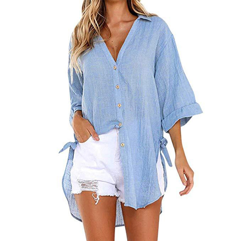 Lace-Up Button-Up Shirt