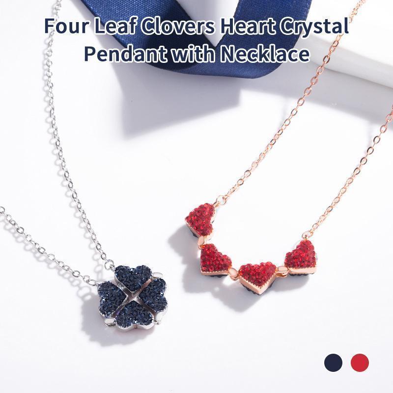 Four Leaf Clovers Heart Pendant with Necklace