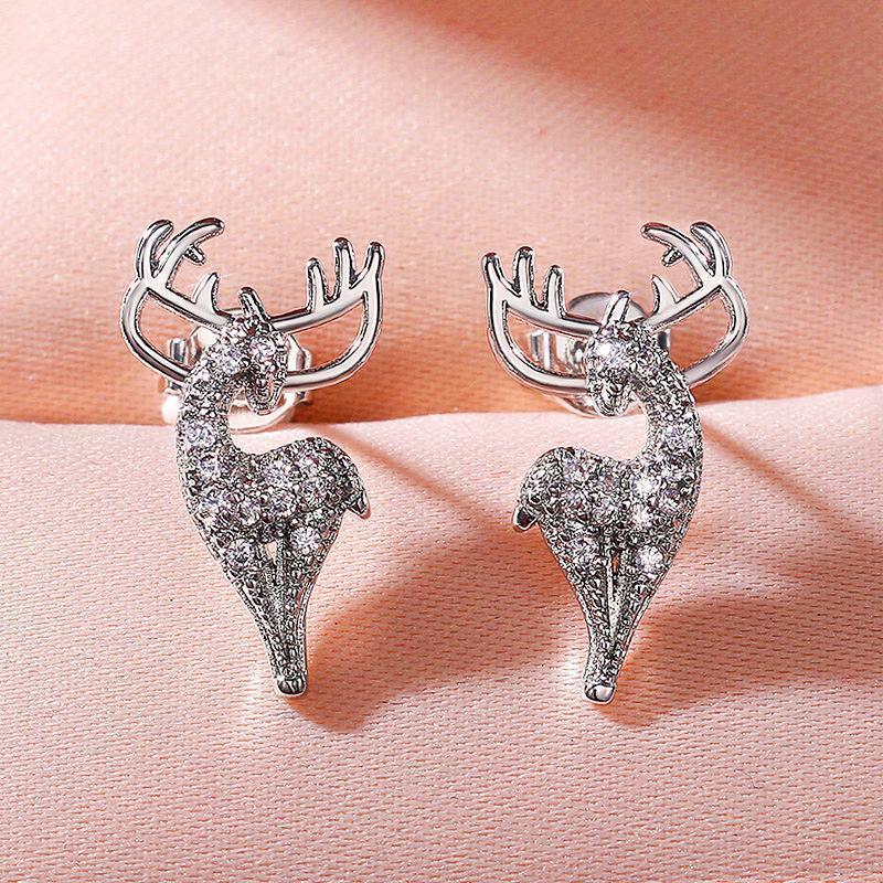 Cry/Fstal Silver Reindeer Earrings