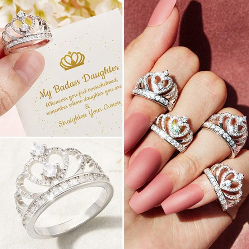 Princess Crown Ring, Crown Heart Ring Anniversary Ring