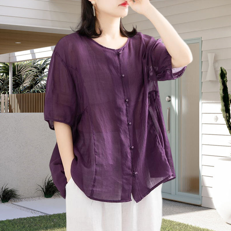 Leisure Solid Color Half Sleeve O-neck Blouse