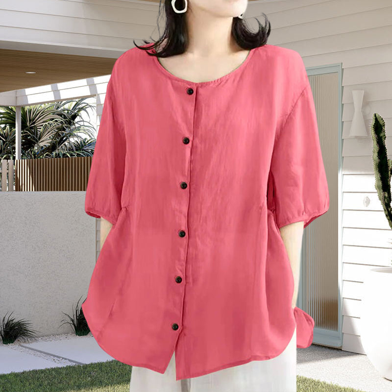 Leisure Solid Color Half Sleeve O-neck Blouse