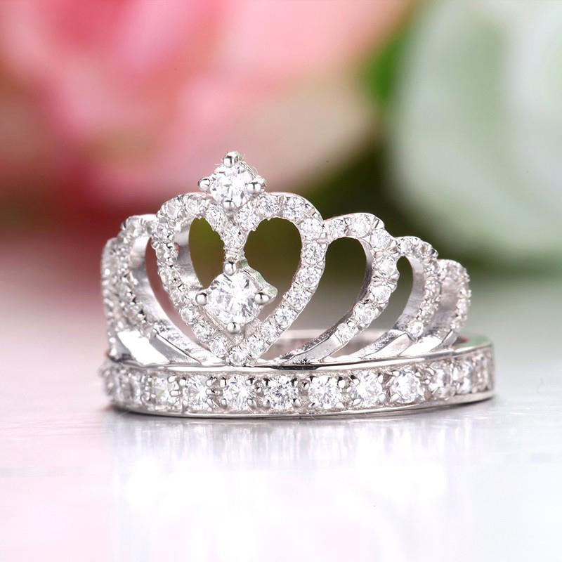 Princess Crown Ring, Crown Heart Ring Anniversary Ring