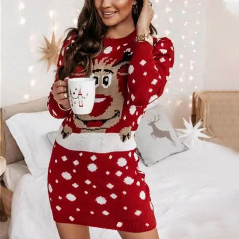 Christmas Print Sweater Dress