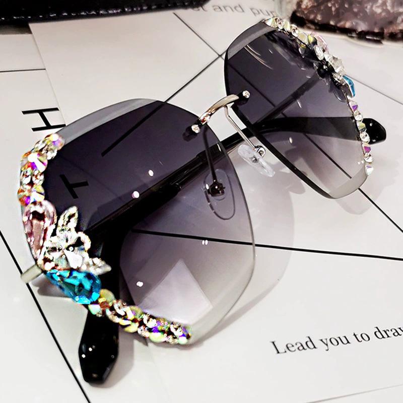 Vintage Fashion Rimless Crystal Sunglasses