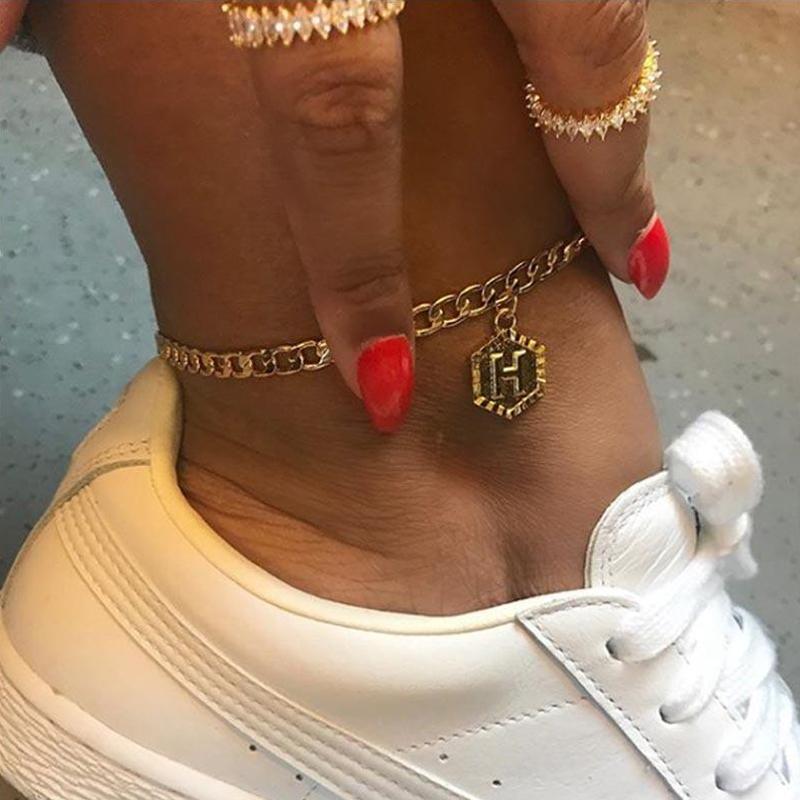 26 Capital Letters Gold Initial Anklet