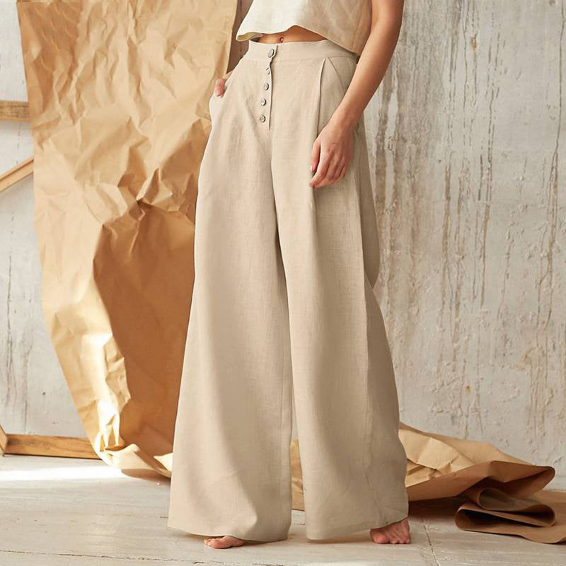 Button Cotton and Linen Trousers