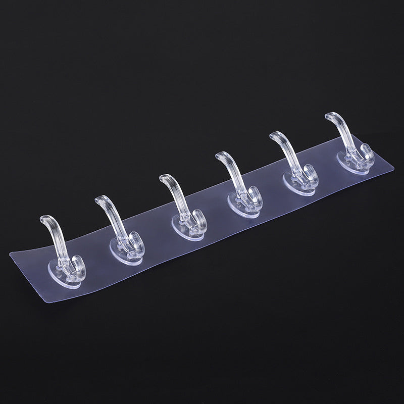 6 Hooks Multifunctional Self Adhesive Hooks No Drill Wall Transparent Hanger