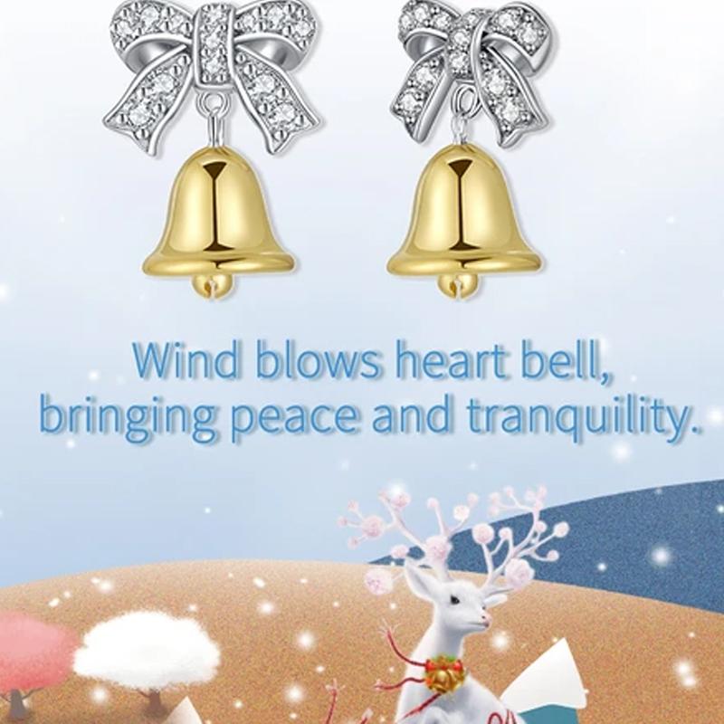 Christmas Bell Bow Silver Stud Earrings