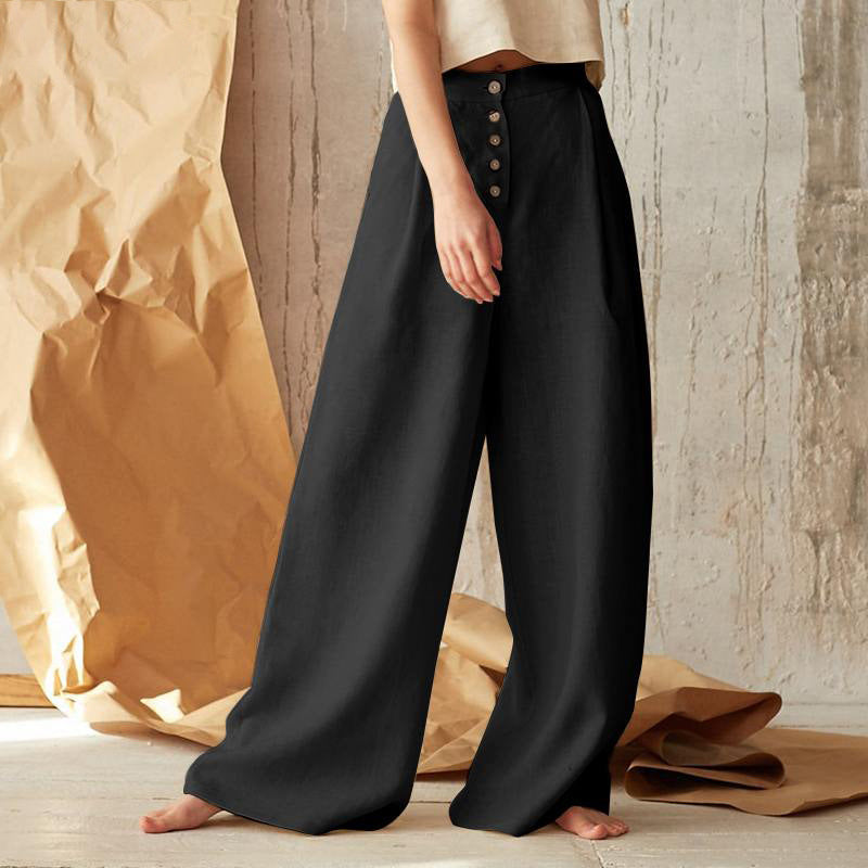 Button Cotton and Linen Trousers