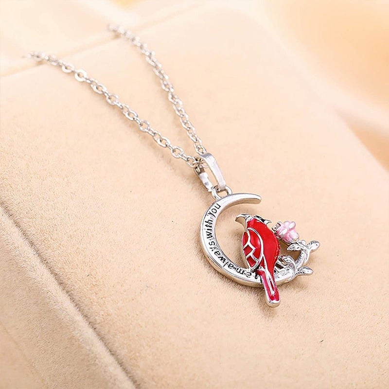 Red Cardinal With Rose Pendant Necklace