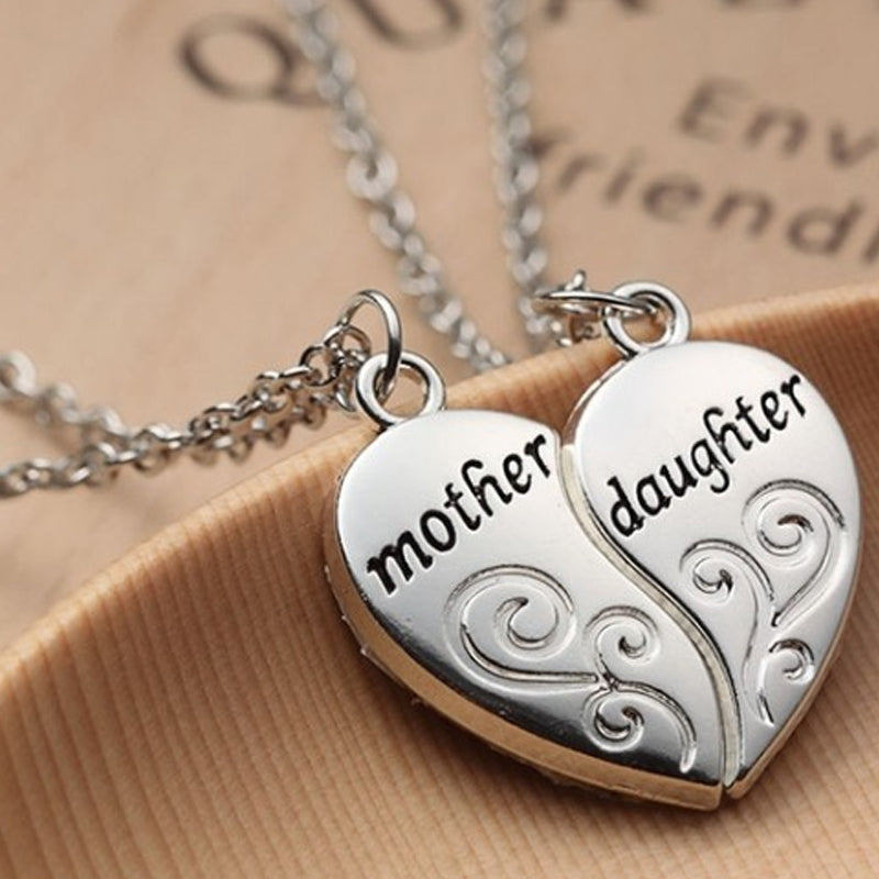 Mother and daughter heart necklace