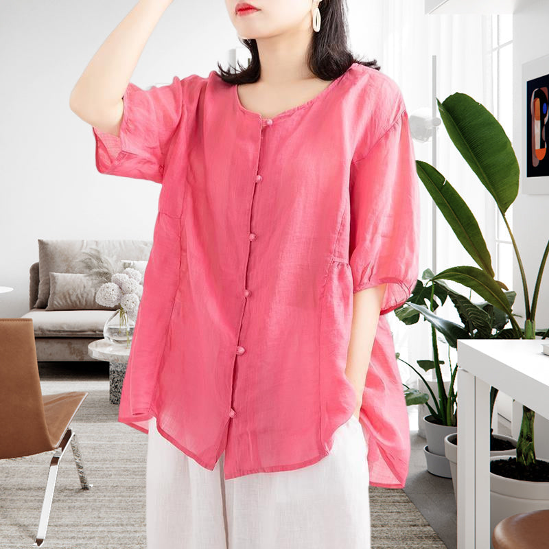 Leisure Solid Color Half Sleeve O-neck Blouse