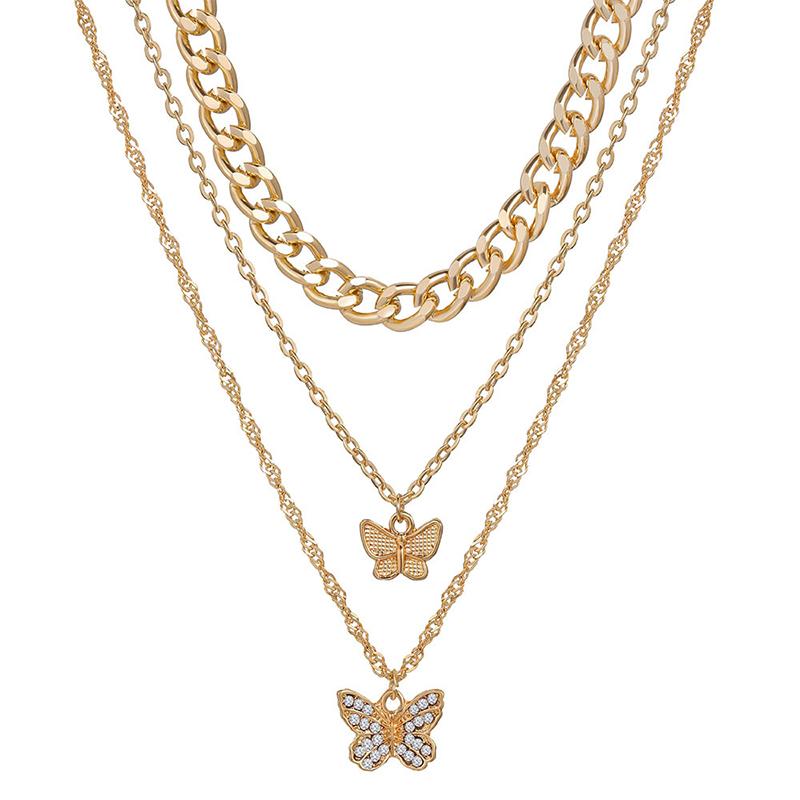 Wholeset Layered Butterfly Pendant Necklace
