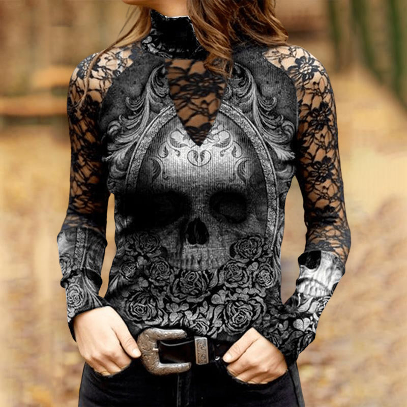 Lace Skull Print T-shirt