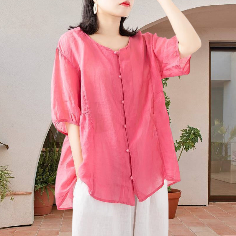 Leisure Solid Color Half Sleeve O-neck Blouse