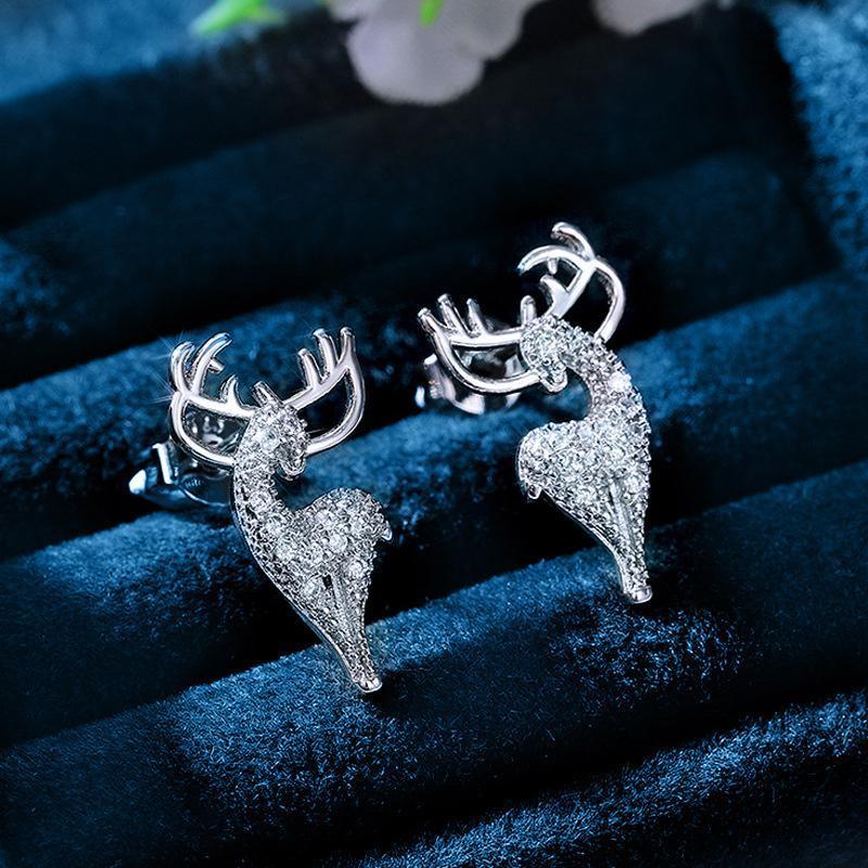 Cry/Fstal Silver Reindeer Earrings