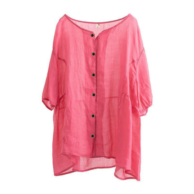 Leisure Solid Color Half Sleeve O-neck Blouse