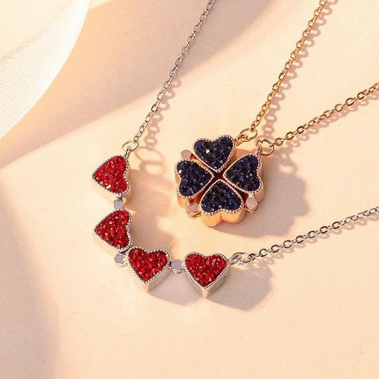 Four Leaf Clovers Heart Pendant with Necklace